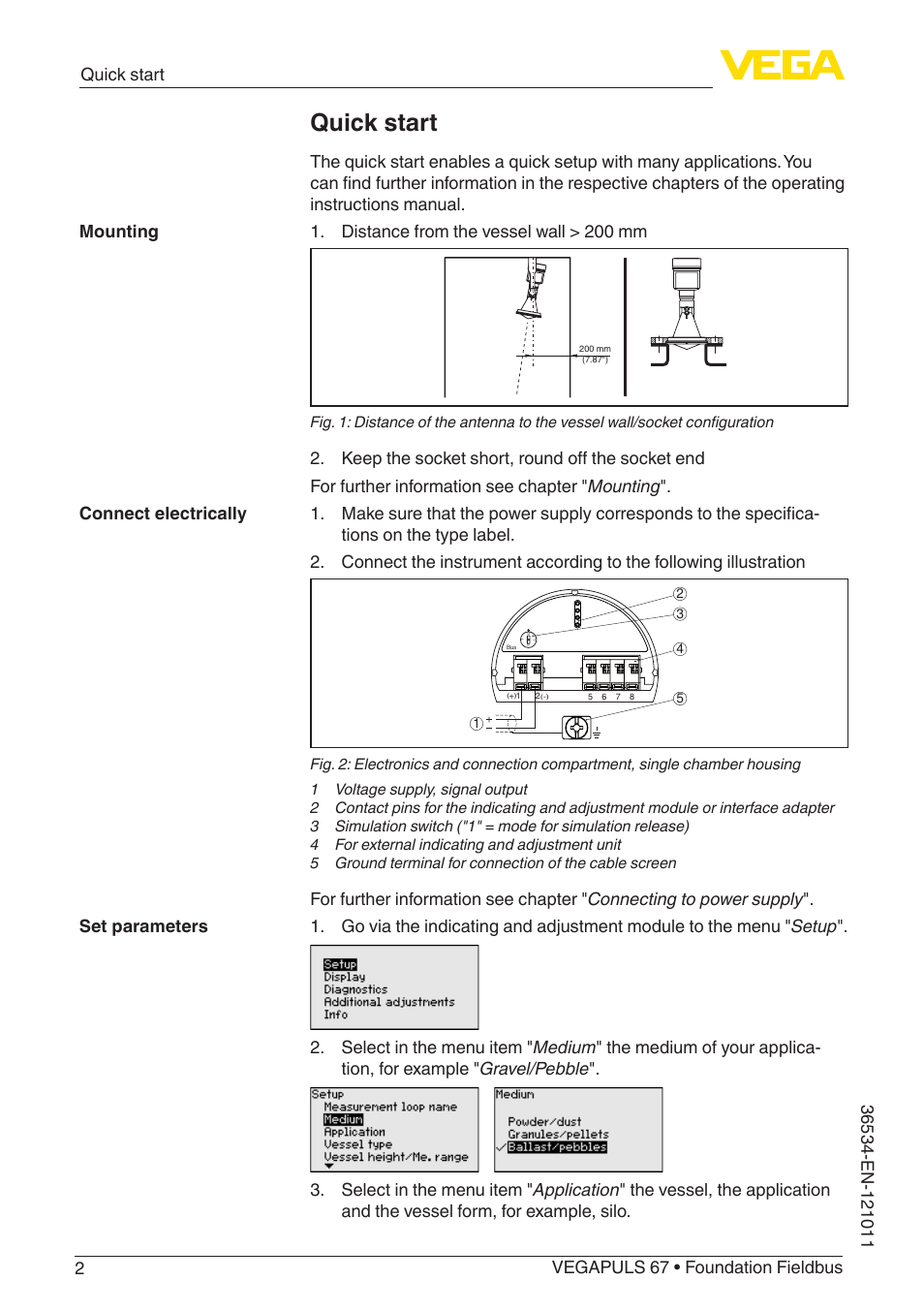 Quick start | VEGA VEGAPULS 67 (≥ 2.0.0 - ≥ 4.0.0) Foundation Fieldbus User Manual | Page 2 / 84