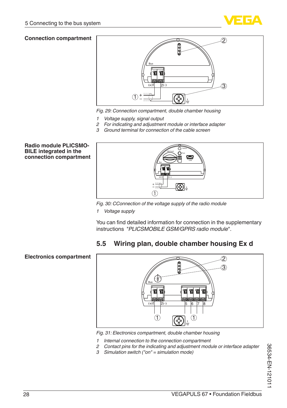 5 wiring plan, double chamber housing ex d | VEGA VEGAPULS 67 (≥ 2.0.0 - ≥ 4.0.0) Foundation Fieldbus User Manual | Page 28 / 84