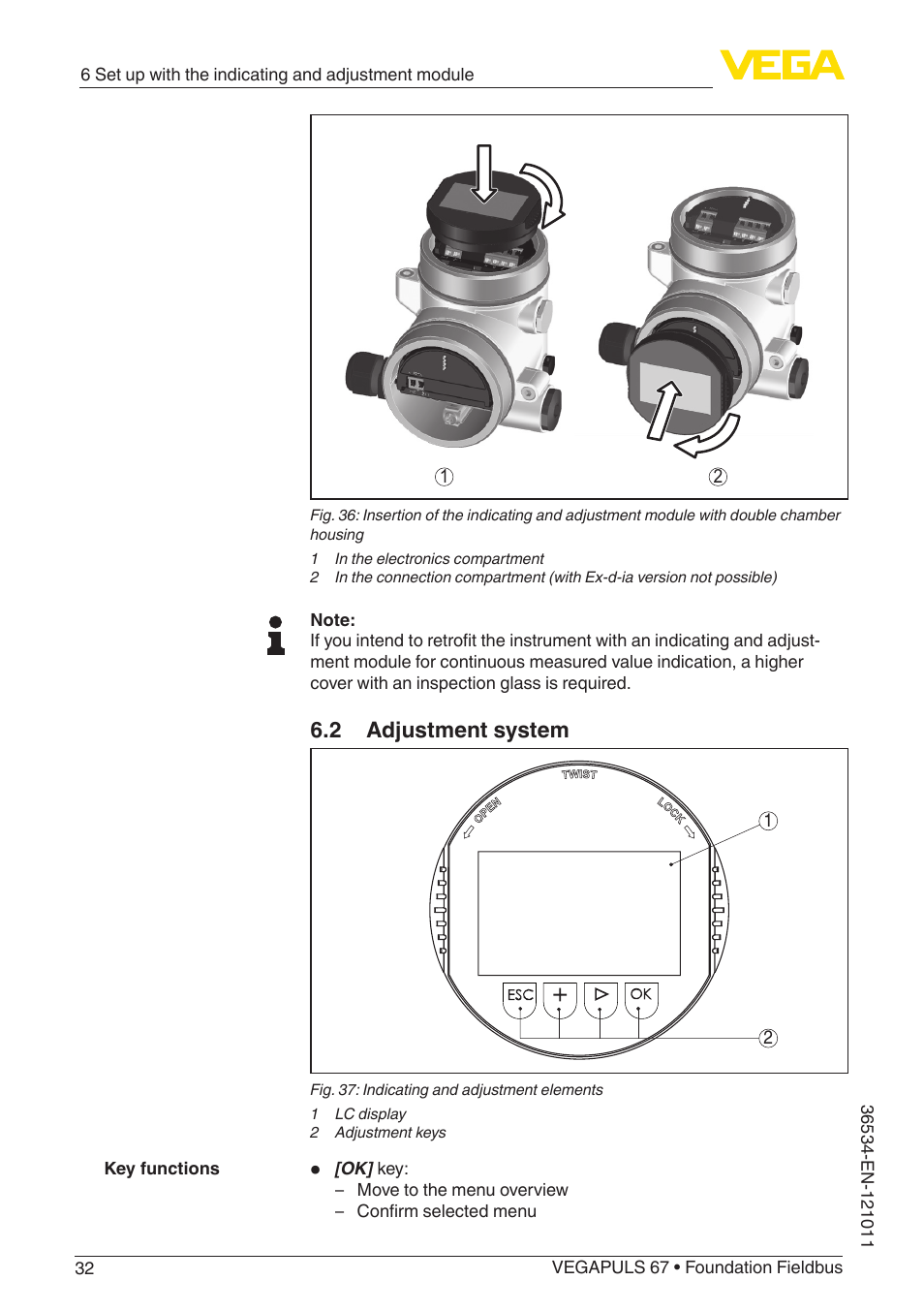 2 adjustment system | VEGA VEGAPULS 67 (≥ 2.0.0 - ≥ 4.0.0) Foundation Fieldbus User Manual | Page 32 / 84