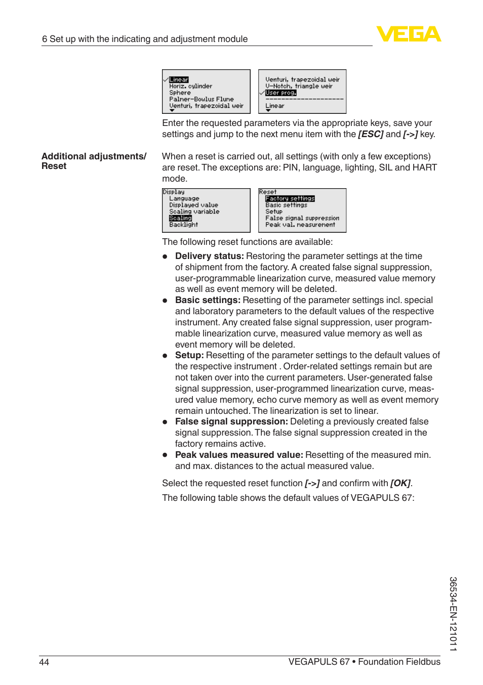 VEGA VEGAPULS 67 (≥ 2.0.0 - ≥ 4.0.0) Foundation Fieldbus User Manual | Page 44 / 84