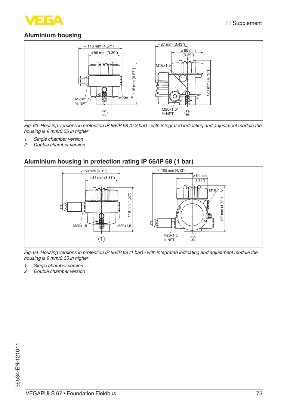 Aluminium housing | VEGA VEGAPULS 67 (≥ 2.0.0 - ≥ 4.0.0) Foundation Fieldbus User Manual | Page 75 / 84