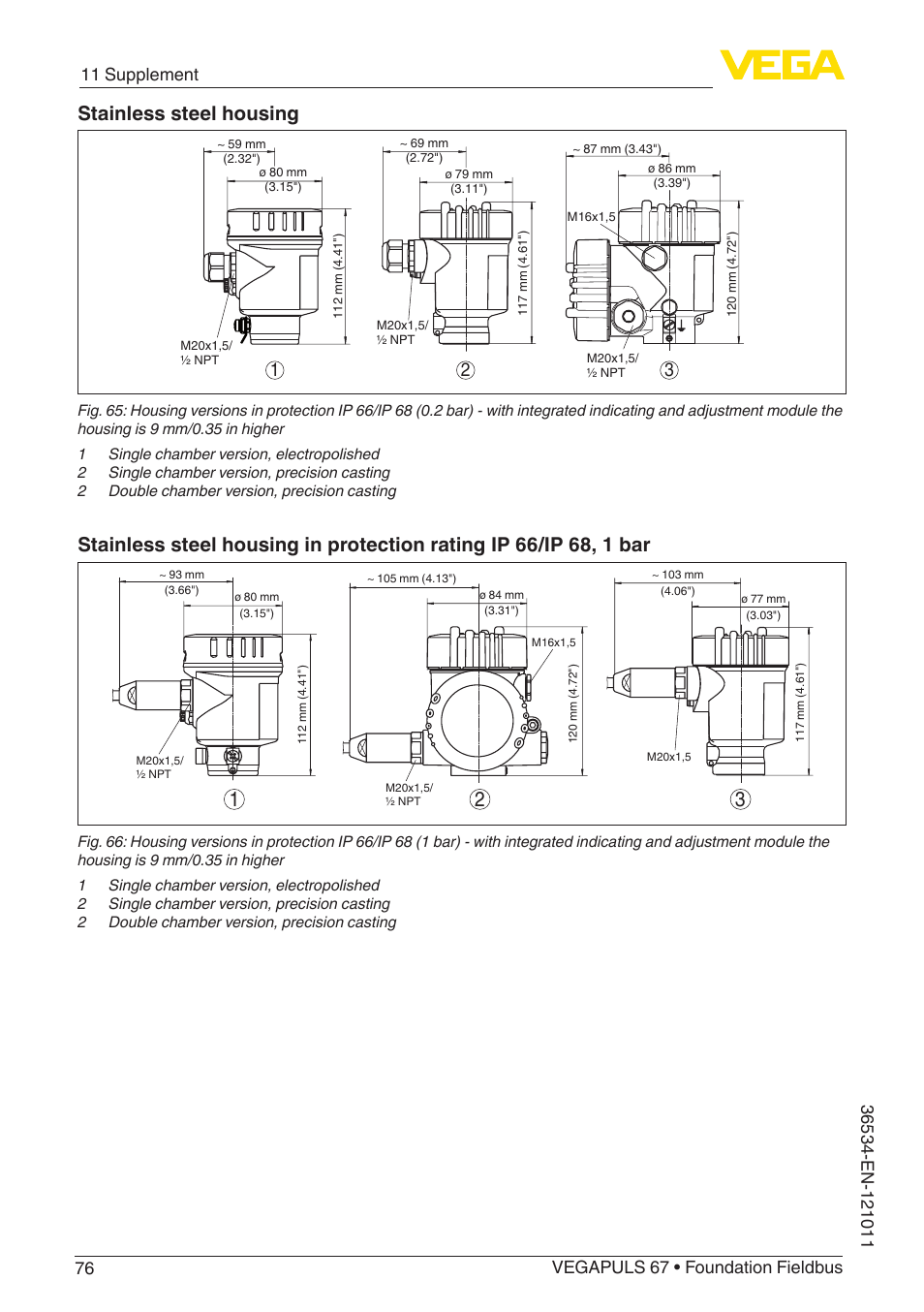 Stainless steel housing | VEGA VEGAPULS 67 (≥ 2.0.0 - ≥ 4.0.0) Foundation Fieldbus User Manual | Page 76 / 84