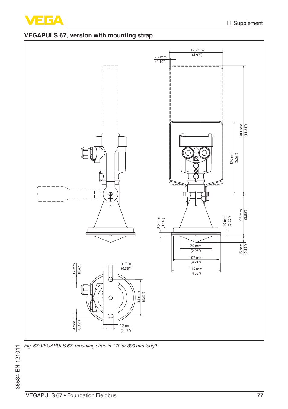 Vegapuls 67, version with mounting strap | VEGA VEGAPULS 67 (≥ 2.0.0 - ≥ 4.0.0) Foundation Fieldbus User Manual | Page 77 / 84