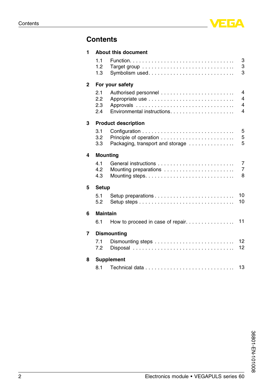 VEGA VEGAPULS series 60 Electronics module (≥ 2.0.0 - ≥ 4.0.0) User Manual | Page 2 / 16