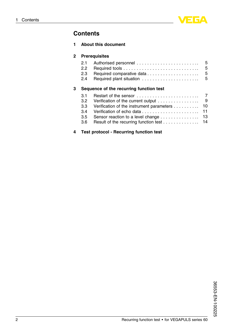 VEGA VEGAPULS series 60 Recurring function test User Manual | Page 2 / 20