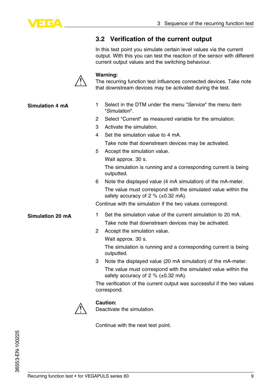 2 verification of the current output, 2 veriﬁcation of the current output | VEGA VEGAPULS series 60 Recurring function test User Manual | Page 9 / 20