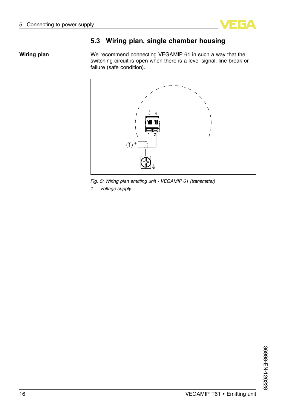 3 wiring plan, single chamber housing | VEGA VEGAMIP T61 Emitting unit User Manual | Page 16 / 28