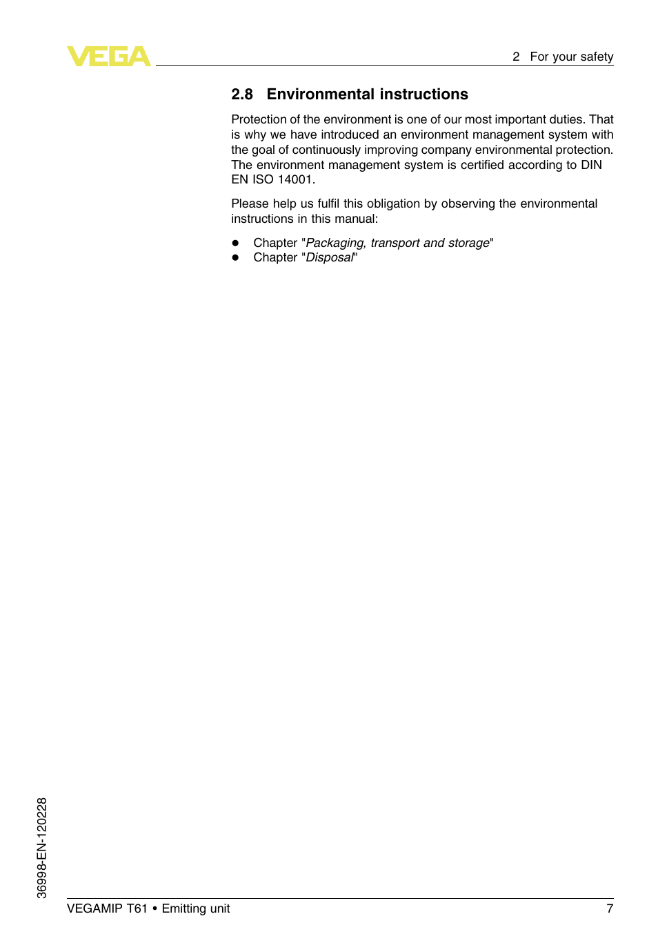8 environmental instructions | VEGA VEGAMIP T61 Emitting unit User Manual | Page 7 / 28