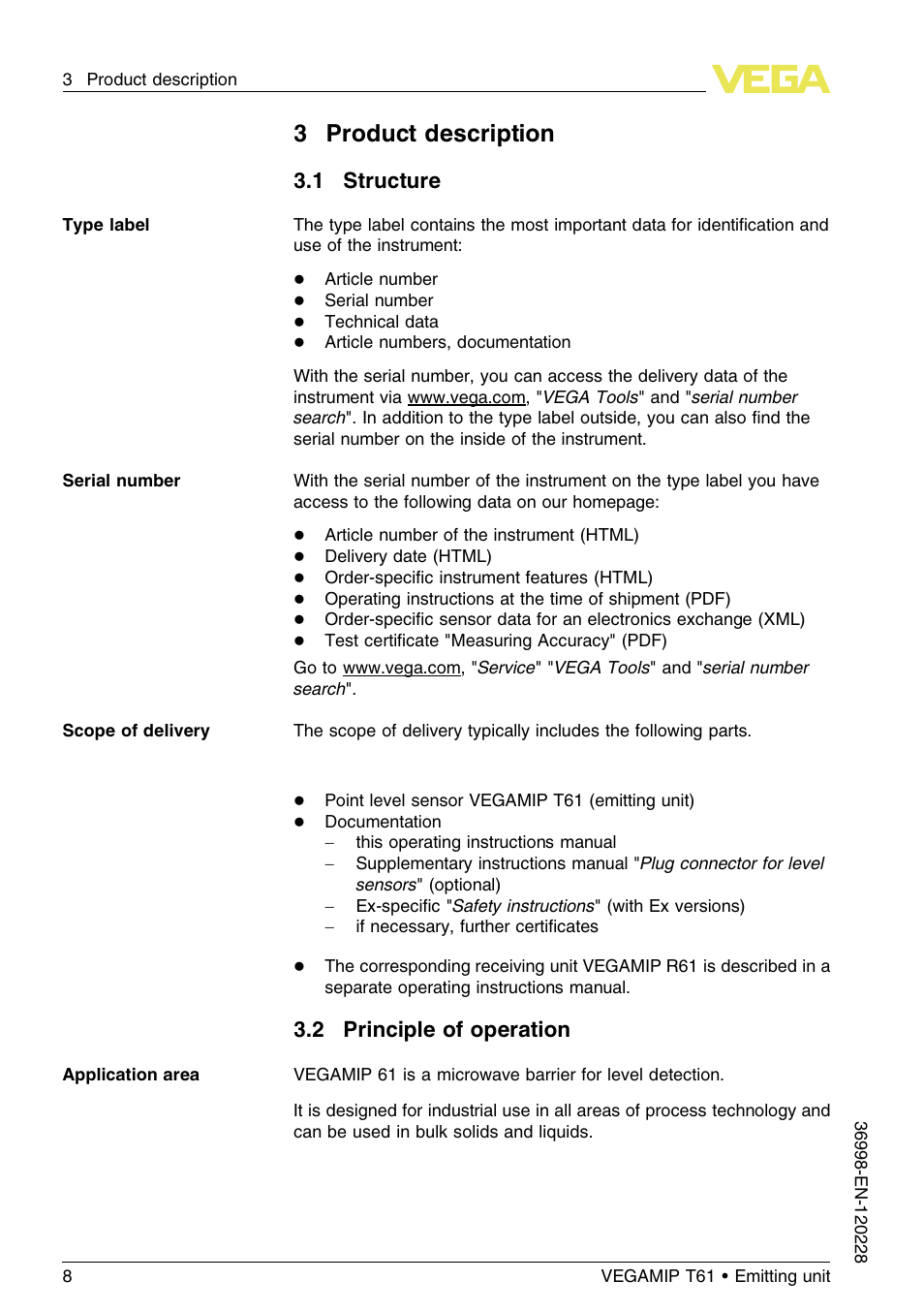 3 product description, 1 structure, 2 principle of operation | 3product description | VEGA VEGAMIP T61 Emitting unit User Manual | Page 8 / 28