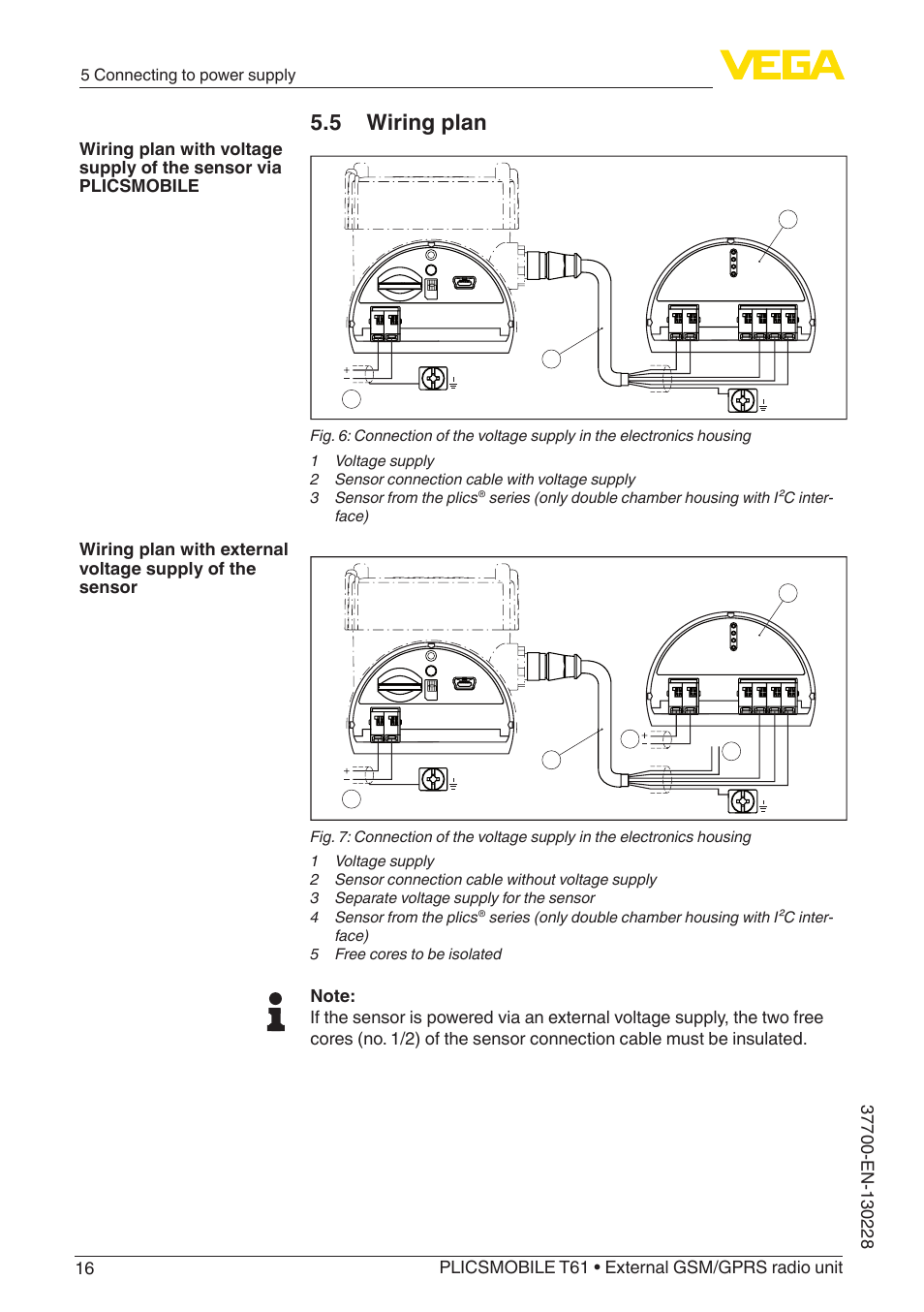 5 wiring plan, 5 connecting to power supply | VEGA PLICSMOBILE T61 User Manual | Page 16 / 40