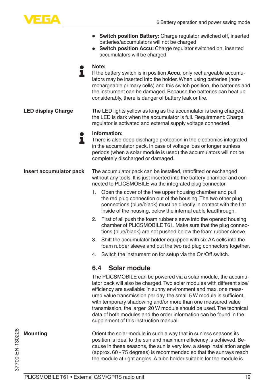 4 solar module | VEGA PLICSMOBILE T61 User Manual | Page 19 / 40