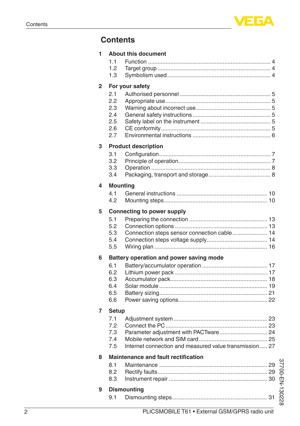 VEGA PLICSMOBILE T61 User Manual | Page 2 / 40