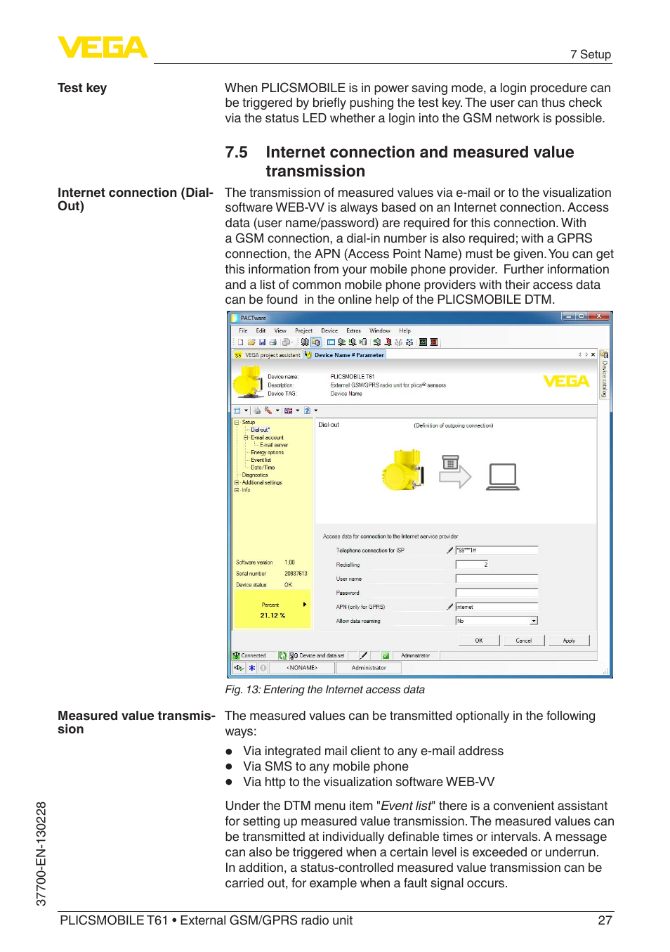 VEGA PLICSMOBILE T61 User Manual | Page 27 / 40