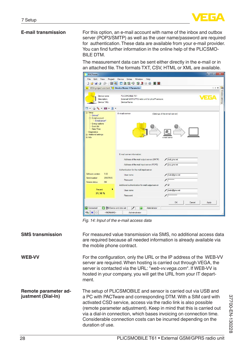 VEGA PLICSMOBILE T61 User Manual | Page 28 / 40