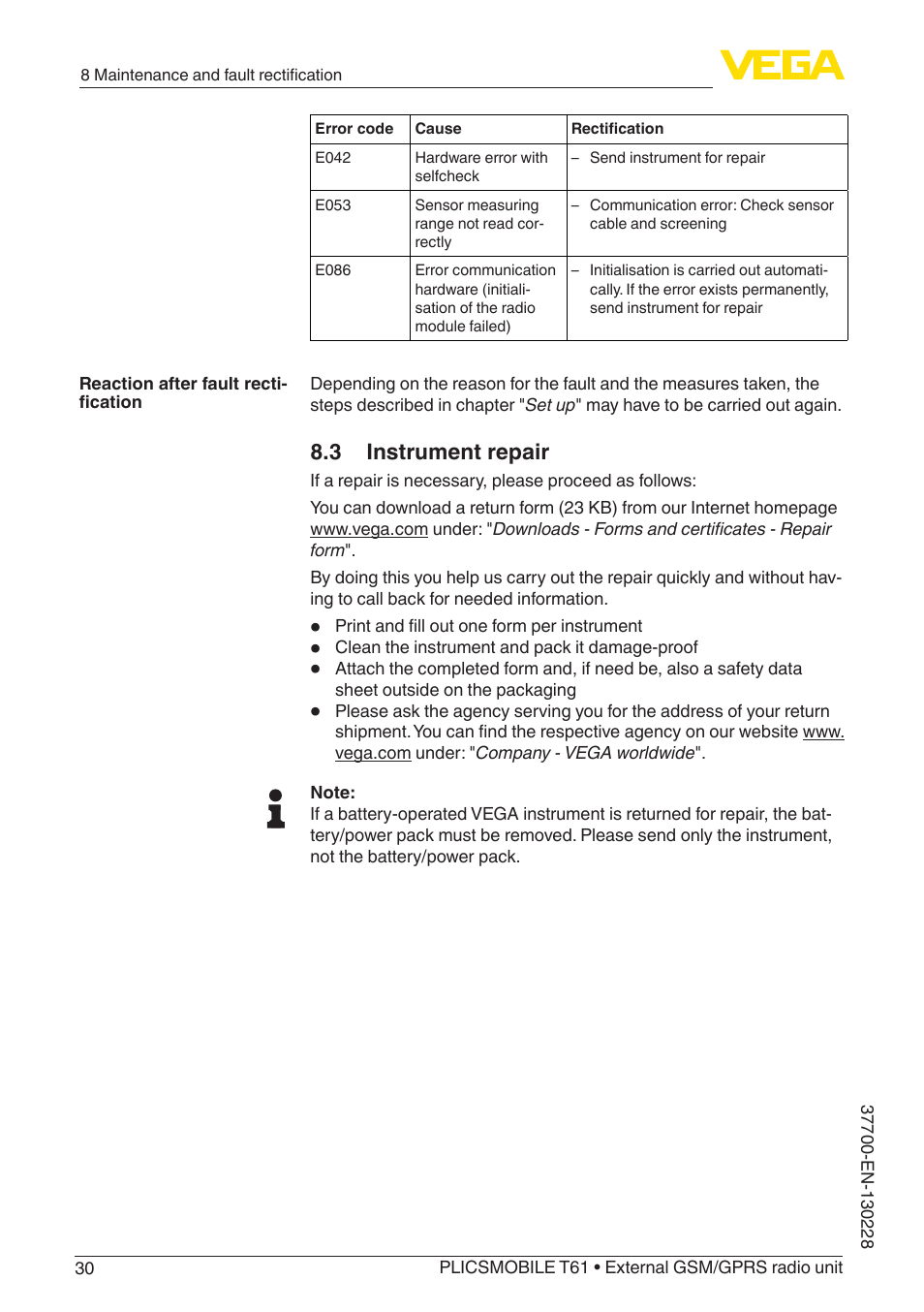 3 instrument repair | VEGA PLICSMOBILE T61 User Manual | Page 30 / 40