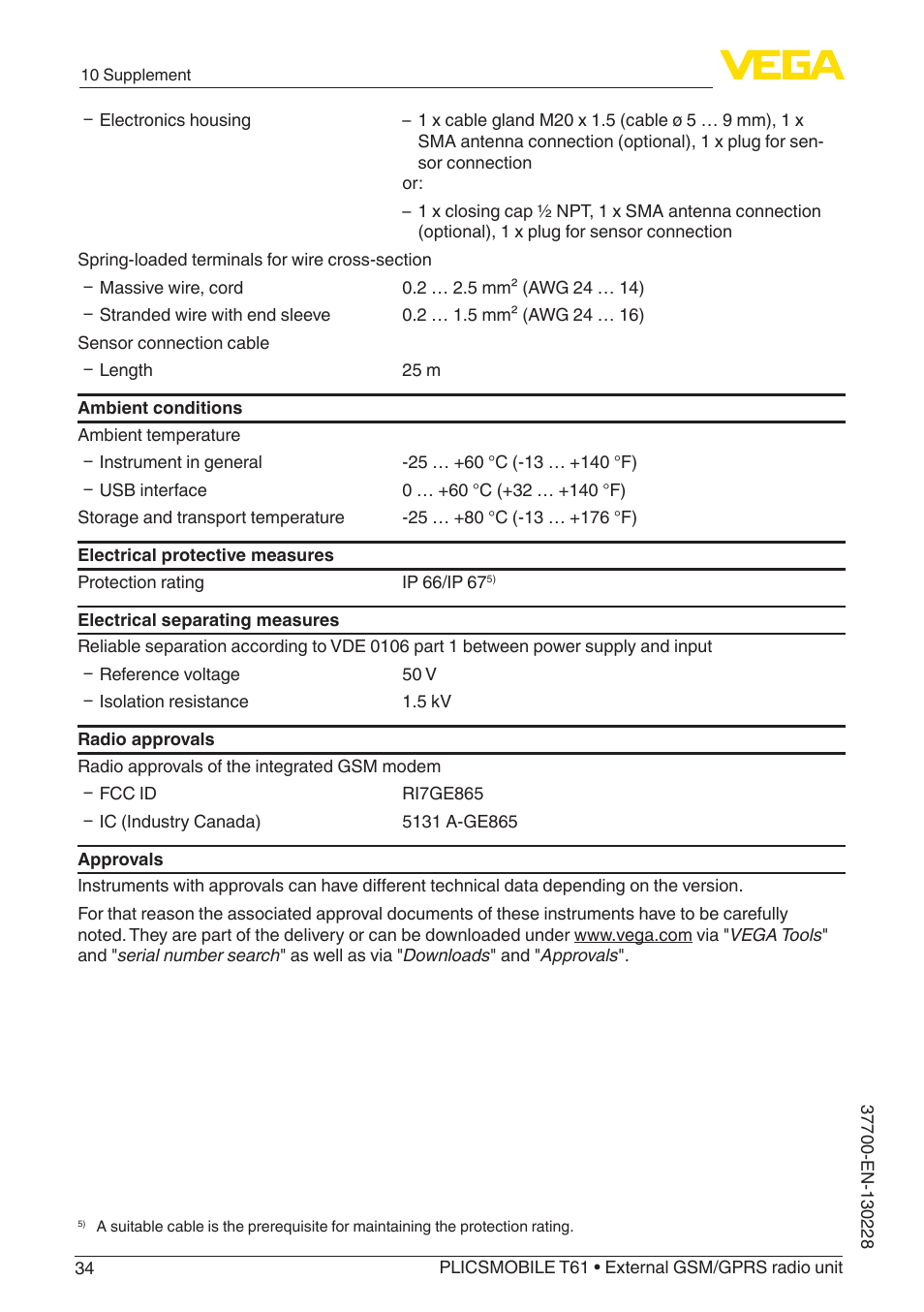 VEGA PLICSMOBILE T61 User Manual | Page 34 / 40