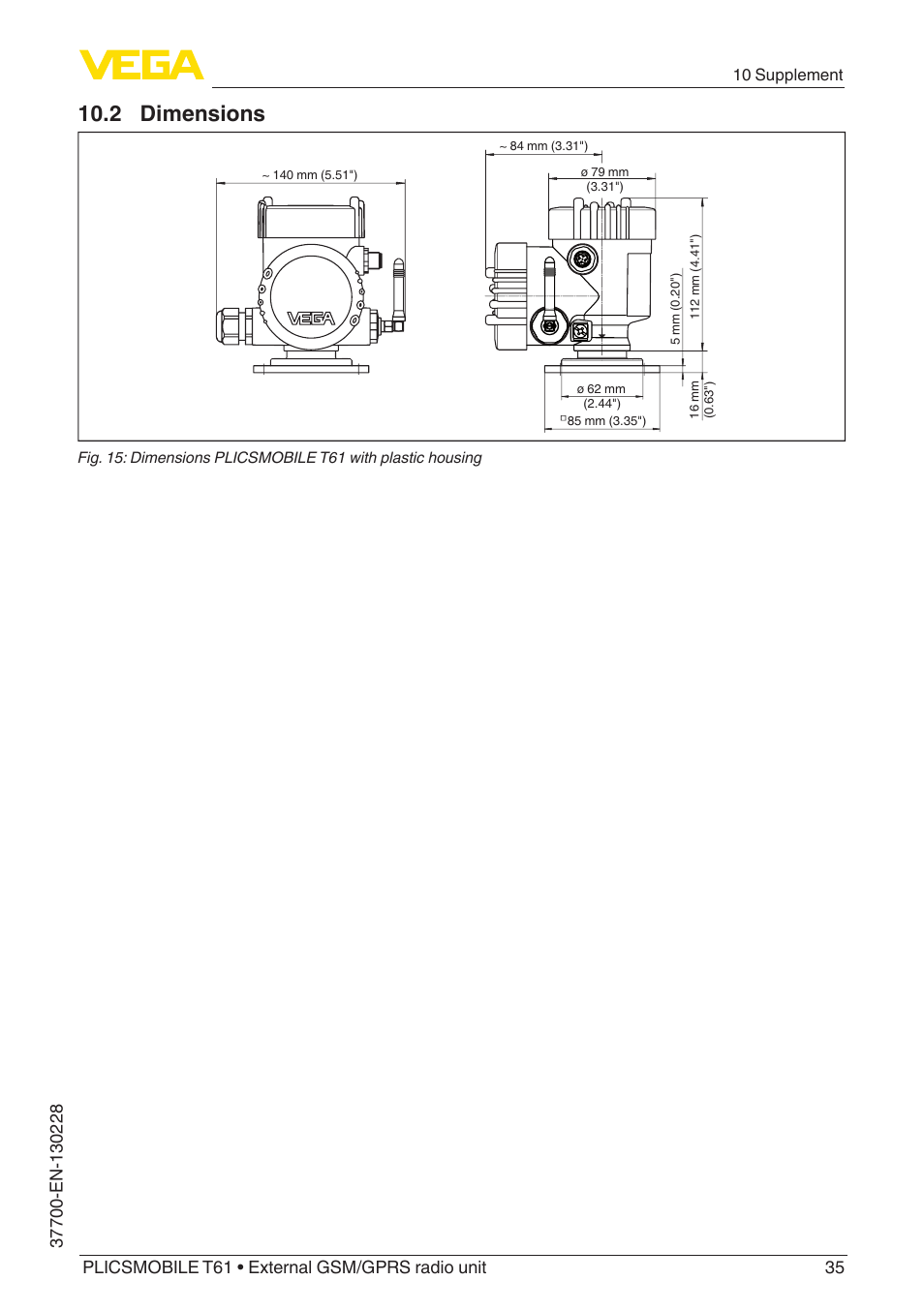 2 dimensions | VEGA PLICSMOBILE T61 User Manual | Page 35 / 40