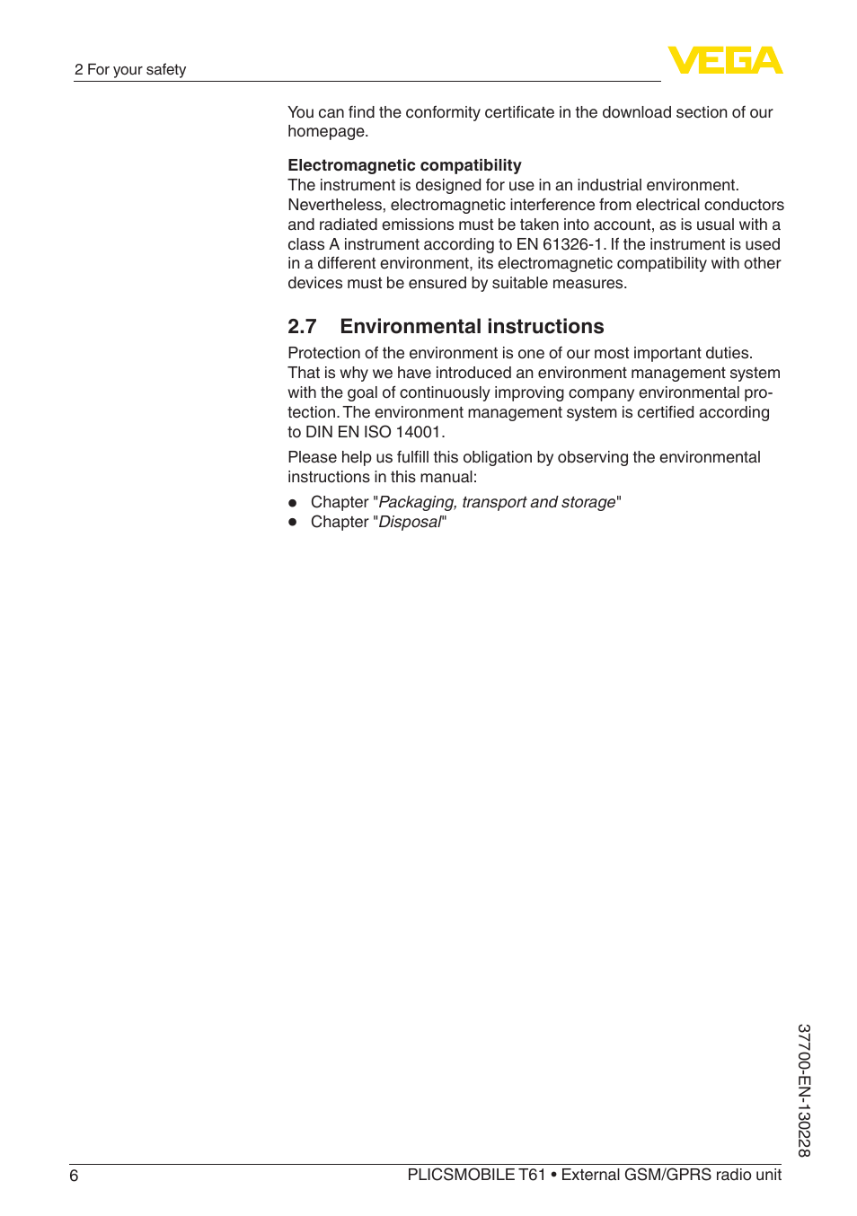 VEGA PLICSMOBILE T61 User Manual | Page 6 / 40
