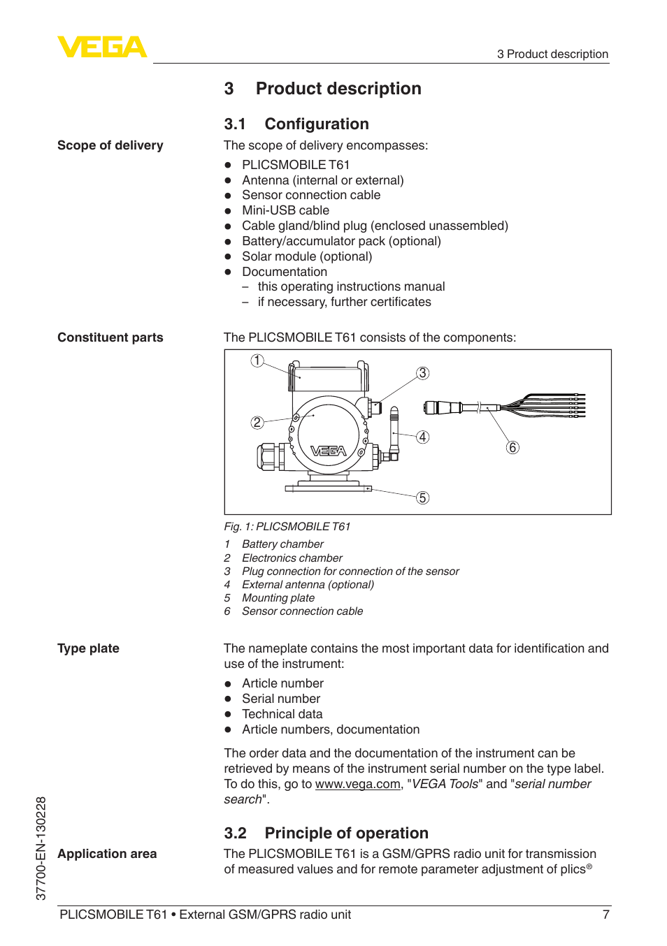 3 product description | VEGA PLICSMOBILE T61 User Manual | Page 7 / 40