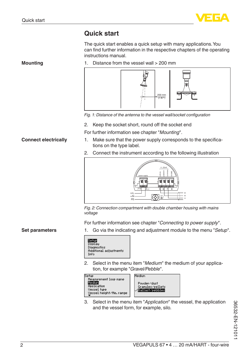 Quick start | VEGA VEGAPULS 67 (≥ 2.0.0 - ≥ 4.0.0) 4 … 20 mA_HART - four-wire User Manual | Page 2 / 72