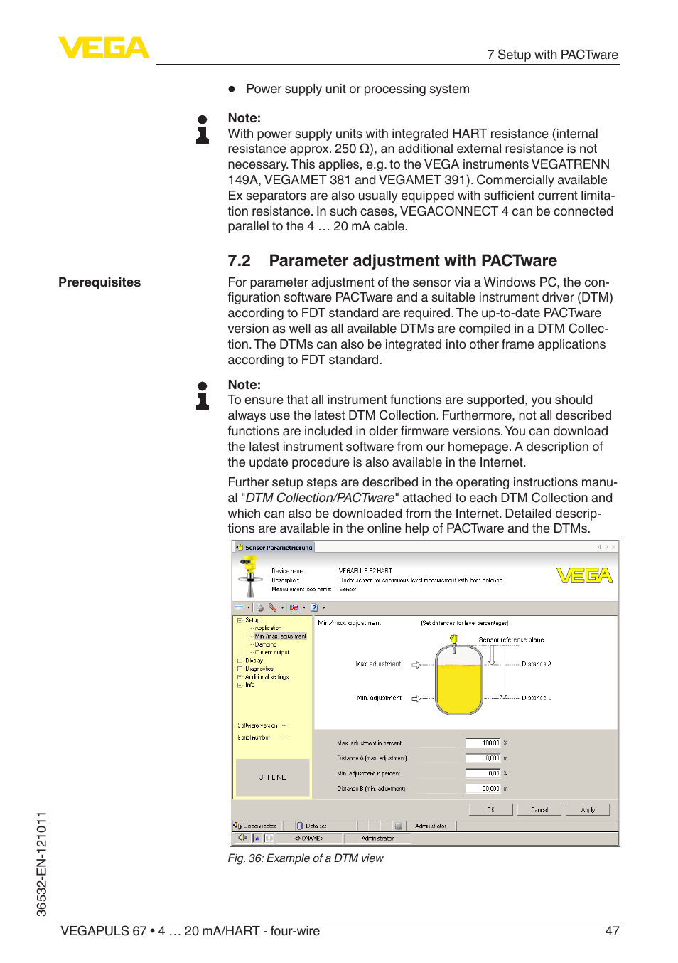 2 parameter adjustment with pactware | VEGA VEGAPULS 67 (≥ 2.0.0 - ≥ 4.0.0) 4 … 20 mA_HART - four-wire User Manual | Page 47 / 72