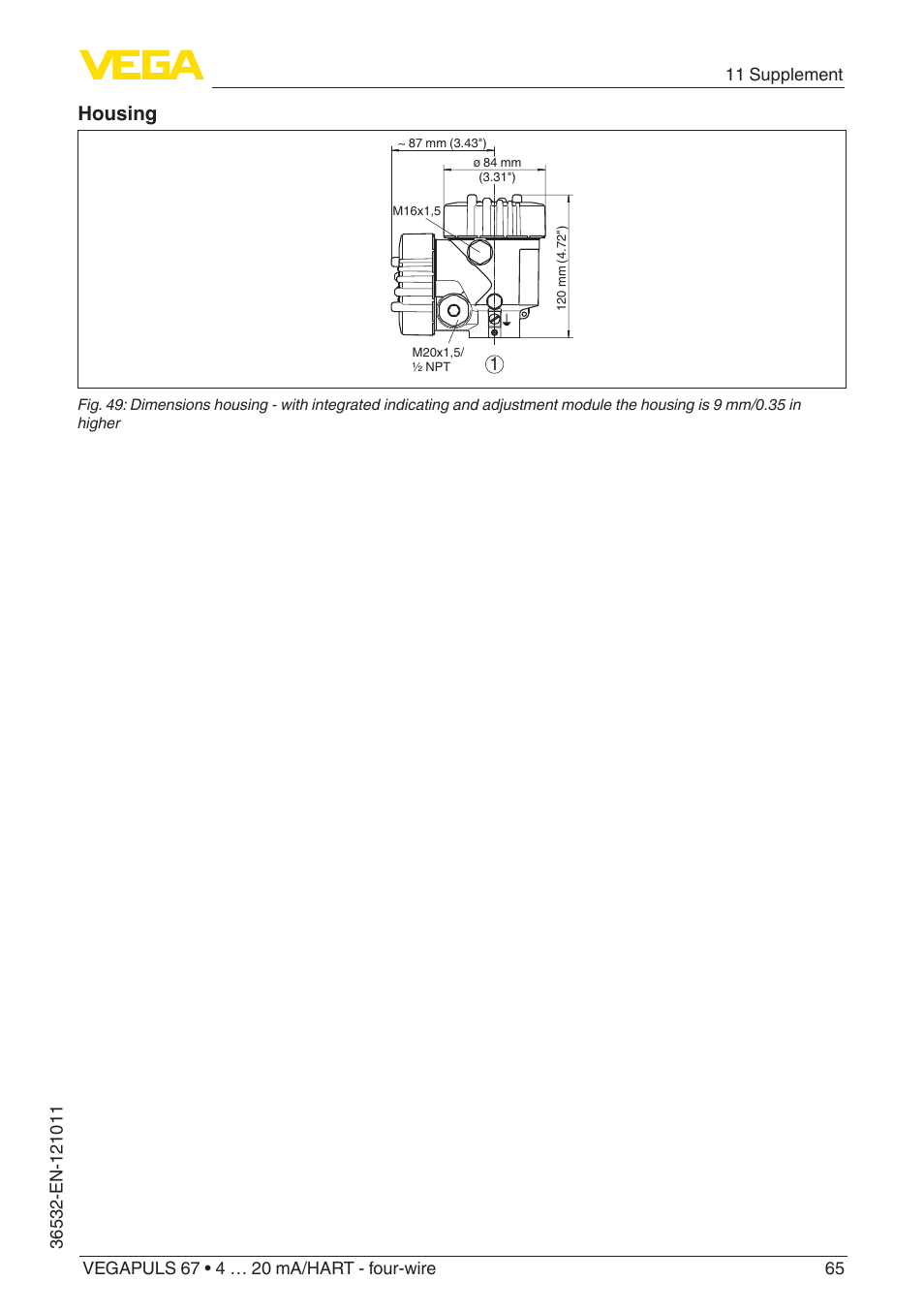 Housing | VEGA VEGAPULS 67 (≥ 2.0.0 - ≥ 4.0.0) 4 … 20 mA_HART - four-wire User Manual | Page 65 / 72