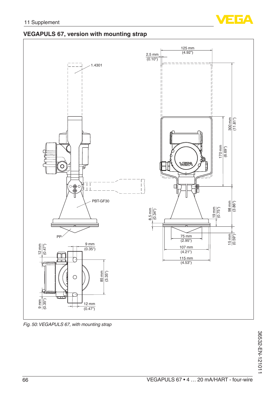 Vegapuls 67, version with mounting strap | VEGA VEGAPULS 67 (≥ 2.0.0 - ≥ 4.0.0) 4 … 20 mA_HART - four-wire User Manual | Page 66 / 72