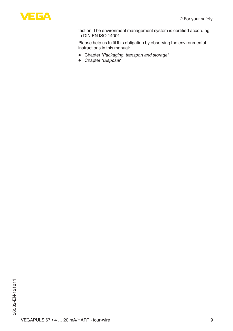 VEGA VEGAPULS 67 (≥ 2.0.0 - ≥ 4.0.0) 4 … 20 mA_HART - four-wire User Manual | Page 9 / 72