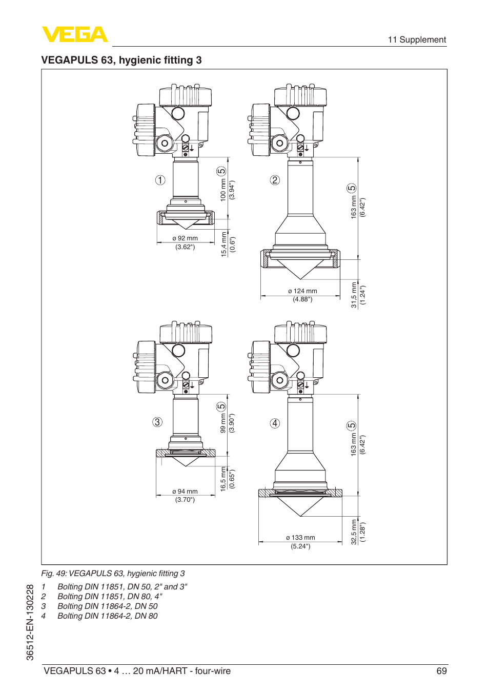 Vegapuls 63, hygienic fitting 3 | VEGA VEGAPULS 63 (≥ 2.0.0 - ≥ 4.0.0) 4 … 20 mA_HART - four-wire User Manual | Page 69 / 76