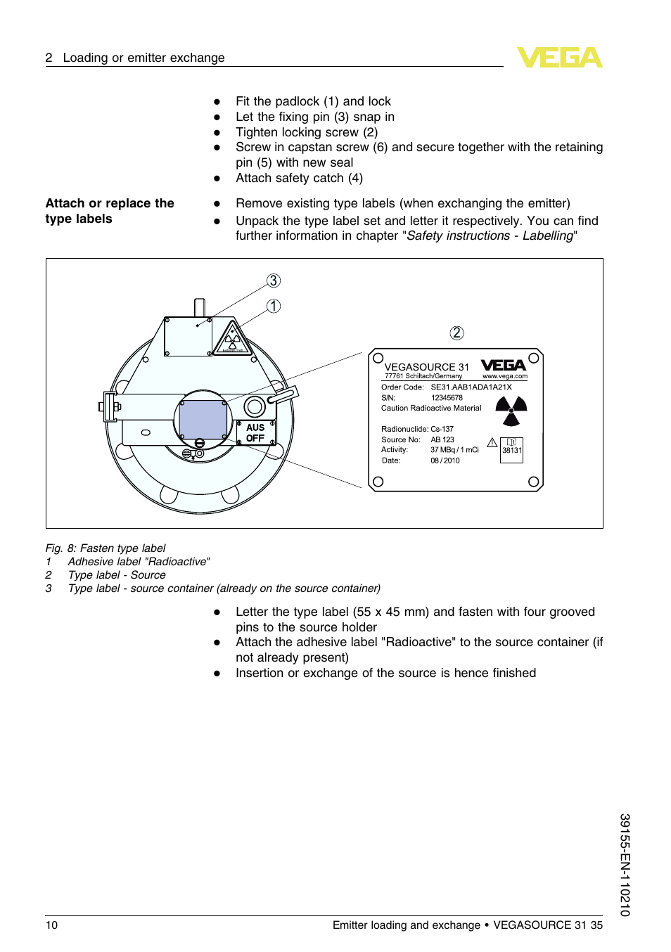 VEGA VEGASOURCE 35 Emitter loading and exchange User Manual | Page 10 / 28