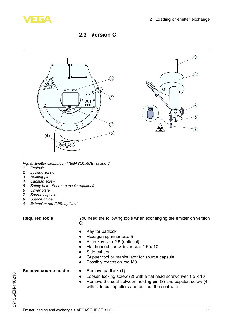 3 version c, 3 v ersion c | VEGA VEGASOURCE 35 Emitter loading and exchange User Manual | Page 11 / 28
