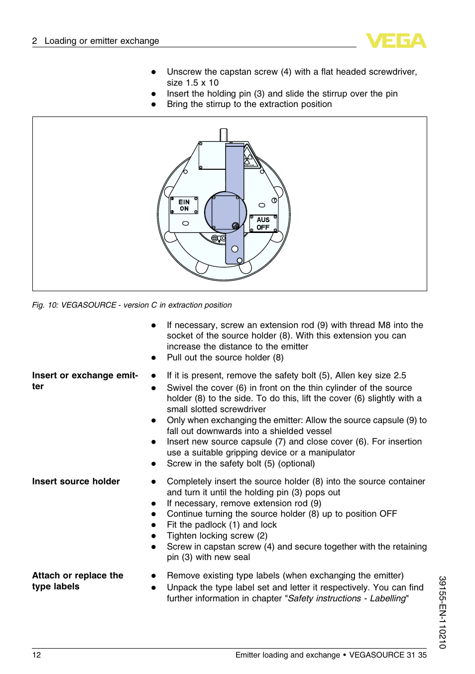 VEGA VEGASOURCE 35 Emitter loading and exchange User Manual | Page 12 / 28