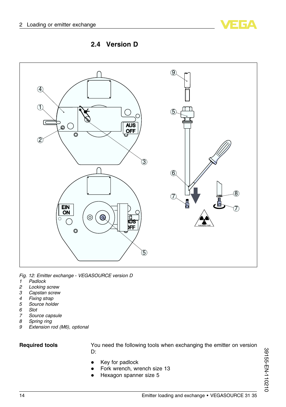 4 version d, 4 v ersion d | VEGA VEGASOURCE 35 Emitter loading and exchange User Manual | Page 14 / 28