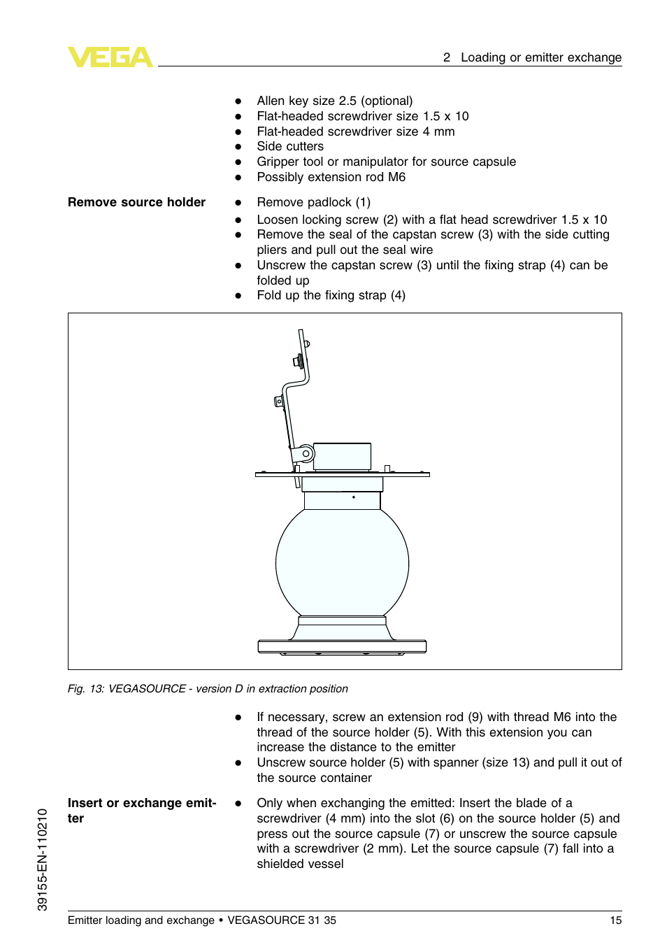 VEGA VEGASOURCE 35 Emitter loading and exchange User Manual | Page 15 / 28