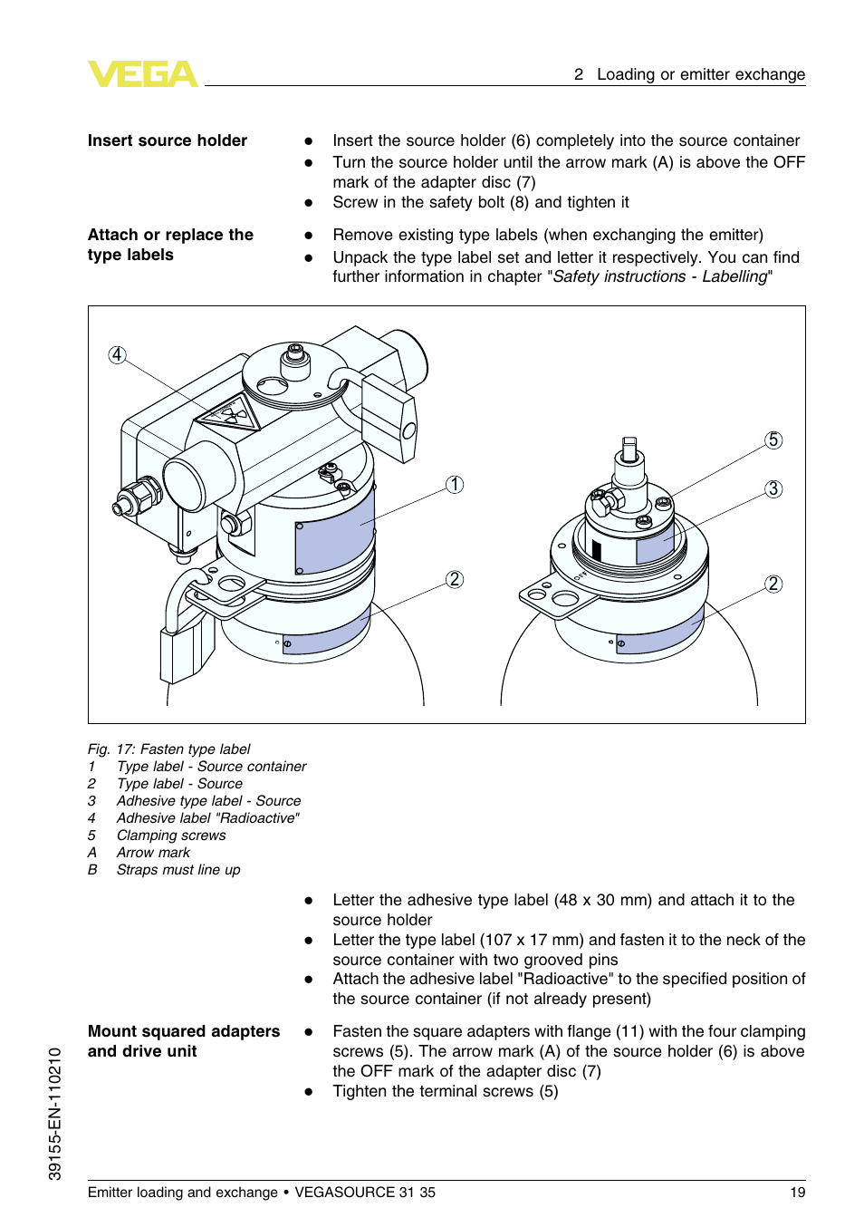 VEGA VEGASOURCE 35 Emitter loading and exchange User Manual | Page 19 / 28