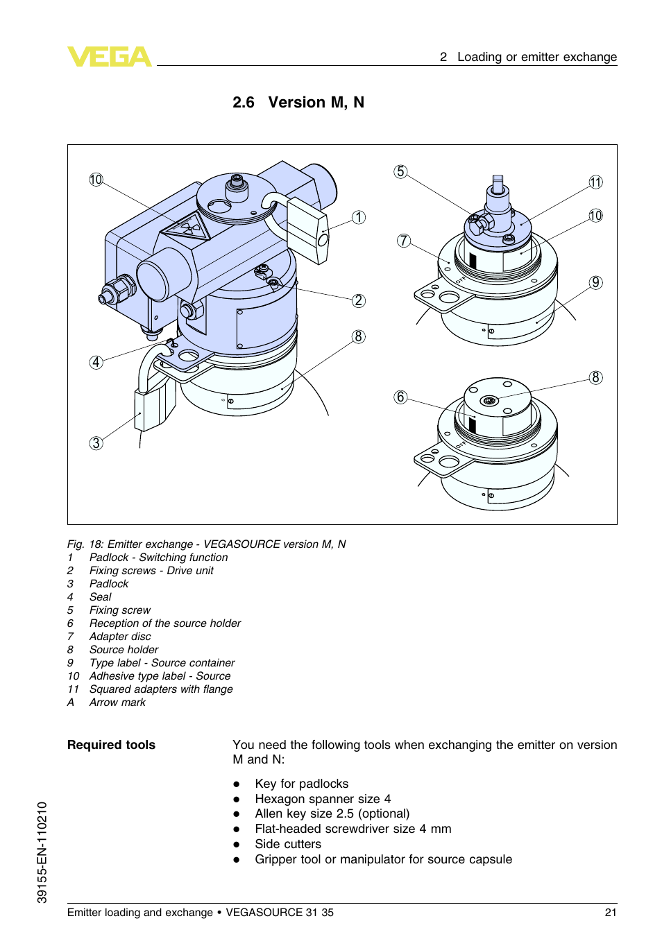6 version m, n, 6 v ersion m, n | VEGA VEGASOURCE 35 Emitter loading and exchange User Manual | Page 21 / 28