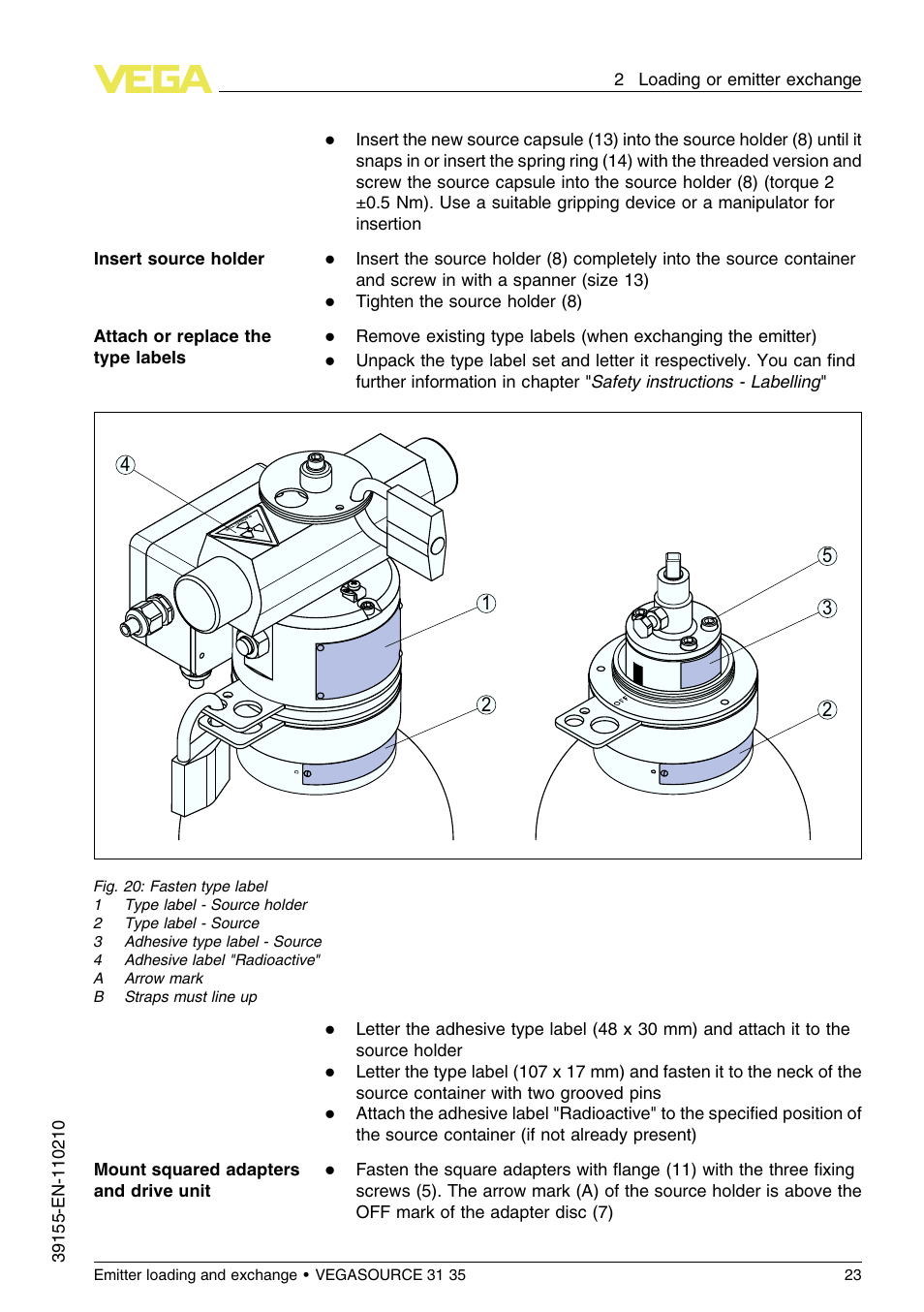 VEGA VEGASOURCE 35 Emitter loading and exchange User Manual | Page 23 / 28
