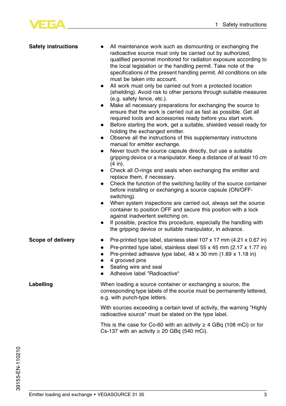 VEGA VEGASOURCE 35 Emitter loading and exchange User Manual | Page 3 / 28