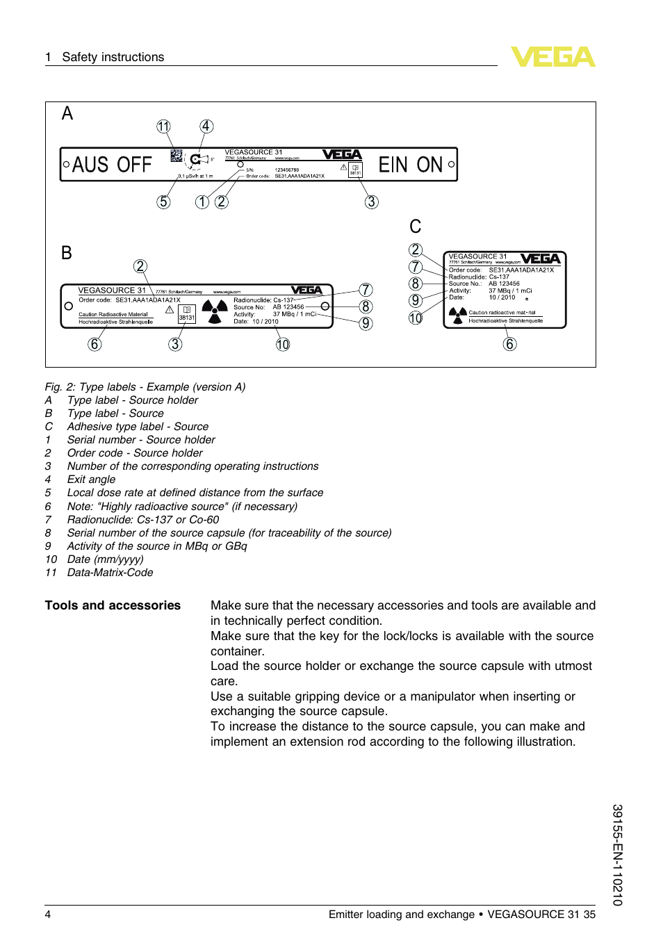 Ba c | VEGA VEGASOURCE 35 Emitter loading and exchange User Manual | Page 4 / 28