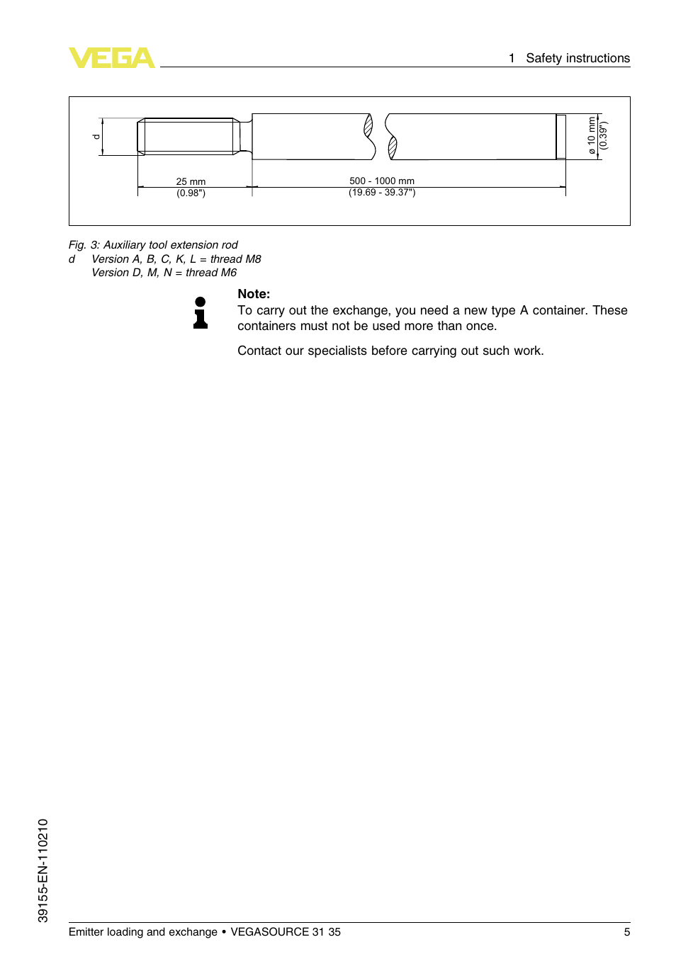 VEGA VEGASOURCE 35 Emitter loading and exchange User Manual | Page 5 / 28