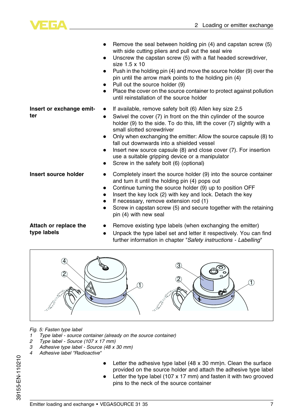 VEGA VEGASOURCE 35 Emitter loading and exchange User Manual | Page 7 / 28