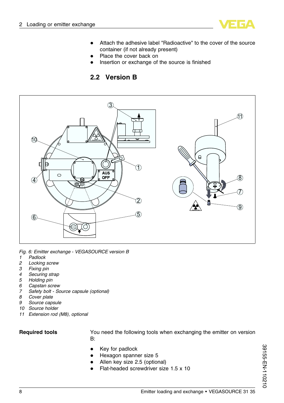 2 version b, 2 v ersion b | VEGA VEGASOURCE 35 Emitter loading and exchange User Manual | Page 8 / 28
