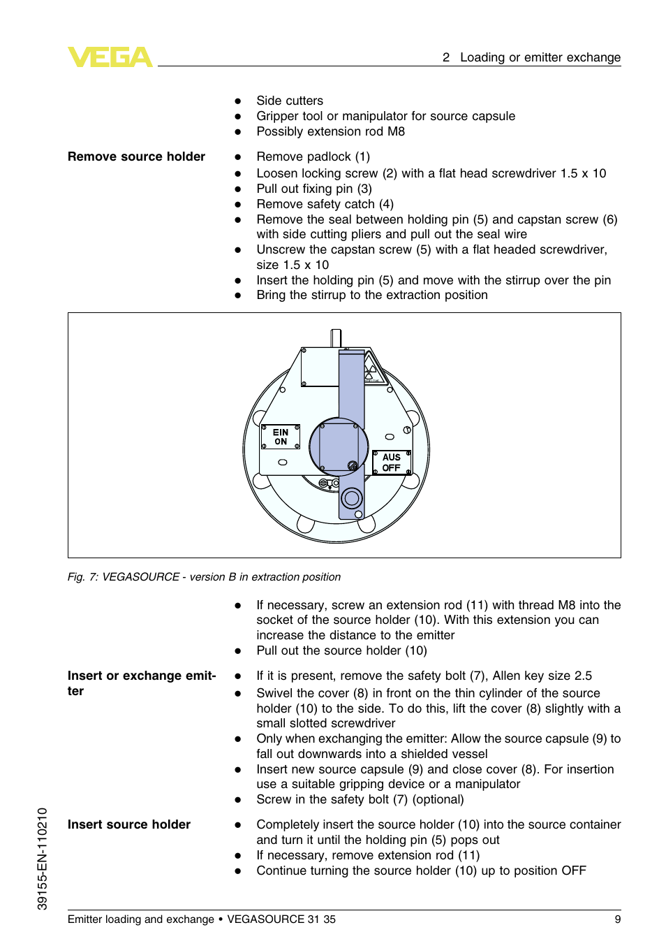 VEGA VEGASOURCE 35 Emitter loading and exchange User Manual | Page 9 / 28