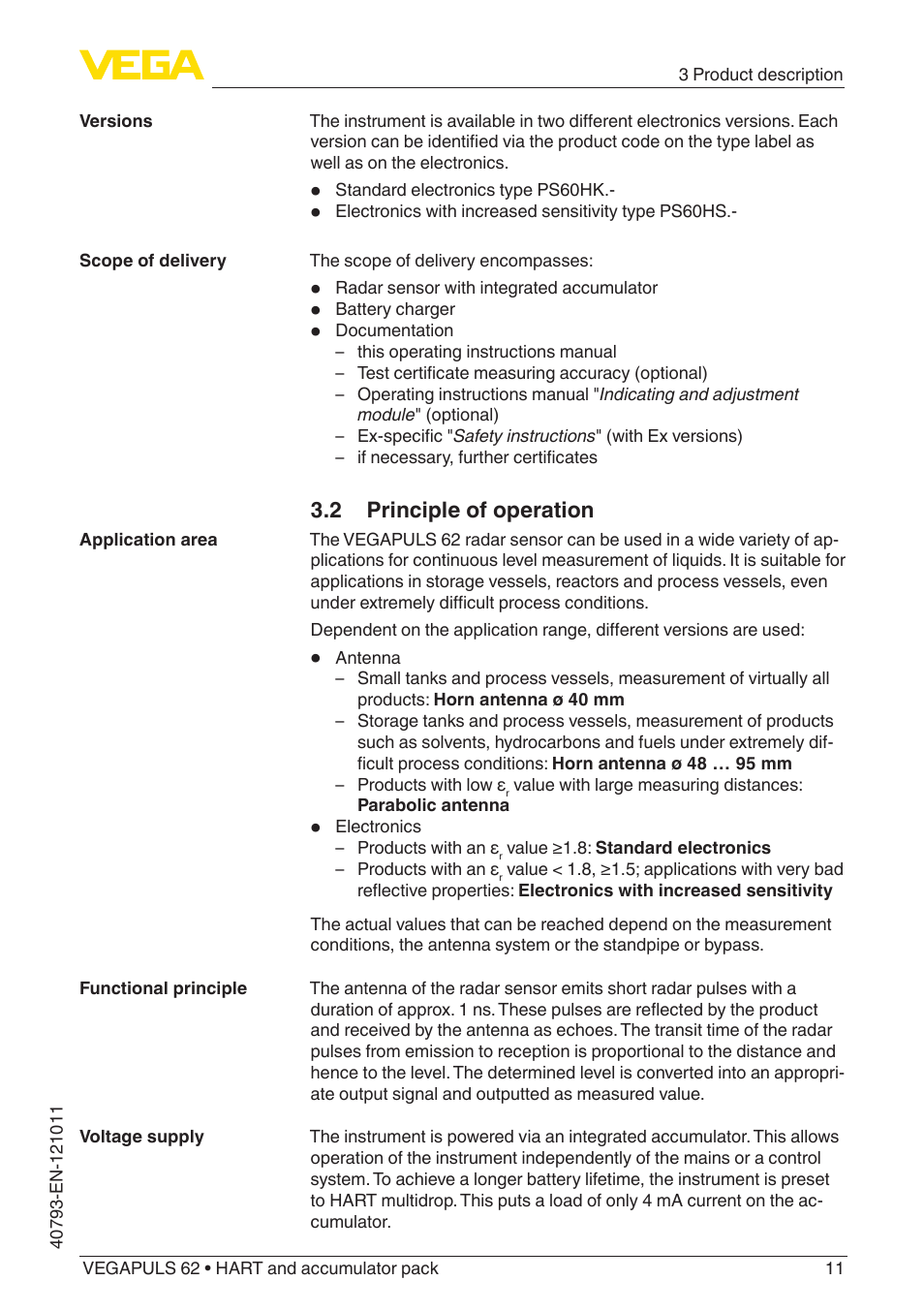2 principle of operation | VEGA VEGAPULS 62 (≥ 2.0.0 - ≥ 4.0.0) HART and accumulator pack User Manual | Page 11 / 76
