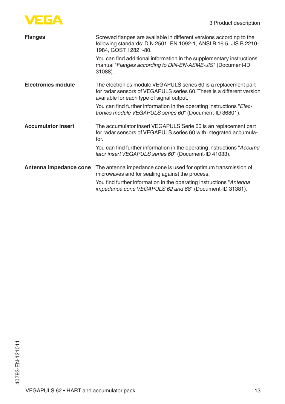 VEGA VEGAPULS 62 (≥ 2.0.0 - ≥ 4.0.0) HART and accumulator pack User Manual | Page 13 / 76