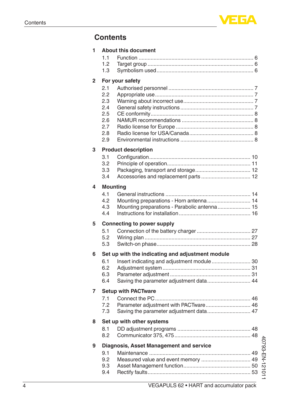 VEGA VEGAPULS 62 (≥ 2.0.0 - ≥ 4.0.0) HART and accumulator pack User Manual | Page 4 / 76