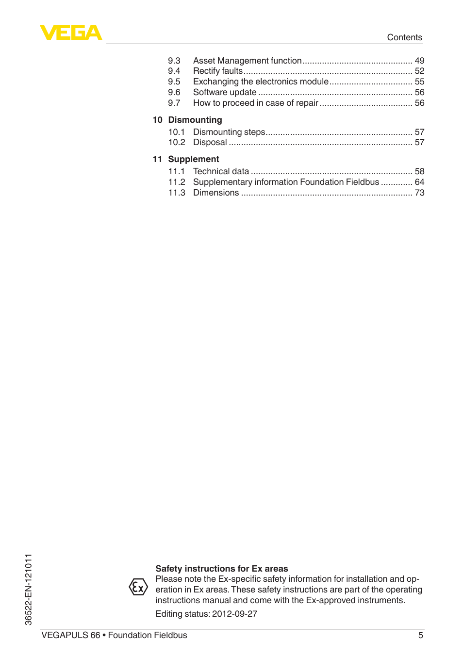 VEGA VEGAPULS 66 (≥ 2.0.0 - ≥ 4.0.0) Foundation Fieldbus User Manual | Page 5 / 84