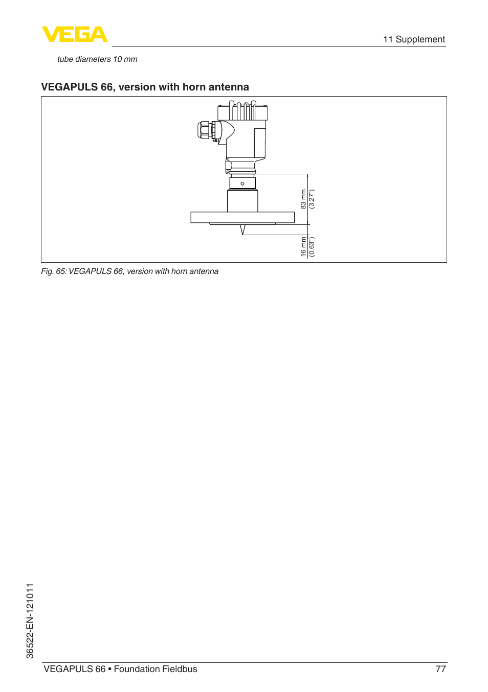 Vegapuls 66, version with horn antenna | VEGA VEGAPULS 66 (≥ 2.0.0 - ≥ 4.0.0) Foundation Fieldbus User Manual | Page 77 / 84