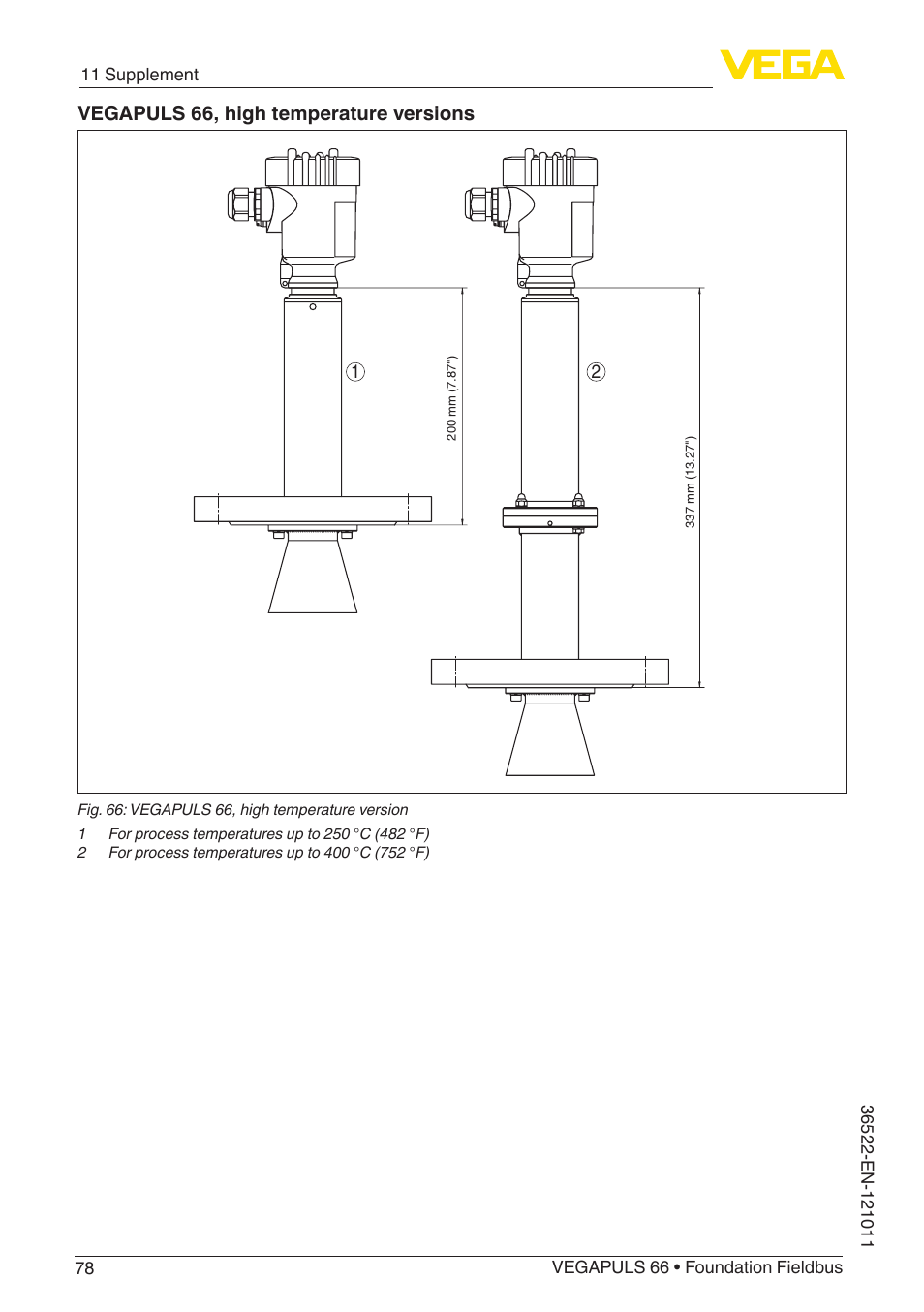 Vegapuls 66, high temperature versions | VEGA VEGAPULS 66 (≥ 2.0.0 - ≥ 4.0.0) Foundation Fieldbus User Manual | Page 78 / 84