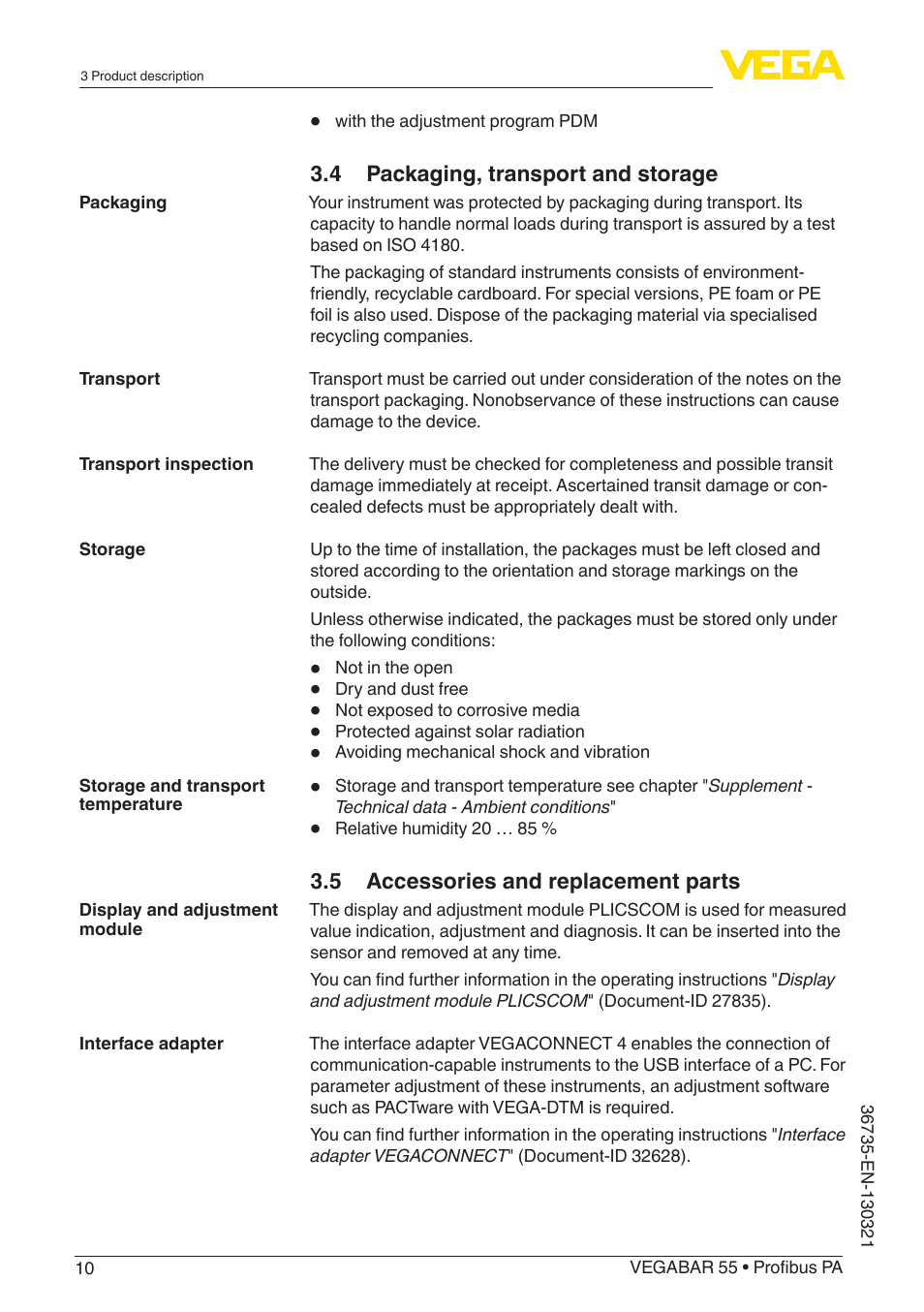 VEGA VEGABAR 55 Profibus PA User Manual | Page 10 / 68